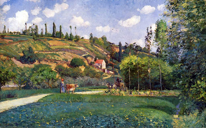 "A cowherd on the Route de Chou", near Chimay, Belgium, by Camille Pissarro, 1874