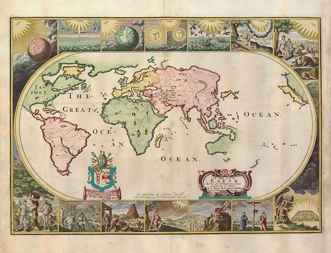 A 17th-century map of the world drawn by Joseph Moxon.