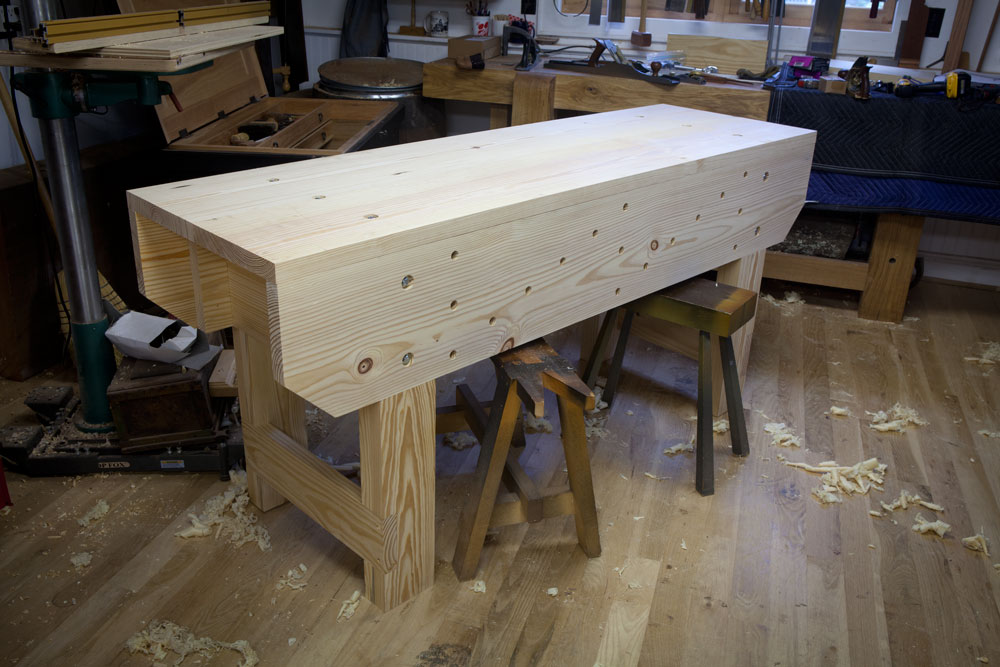 The knockdown bench right before I drilled the holdfast holes in the benchtop.