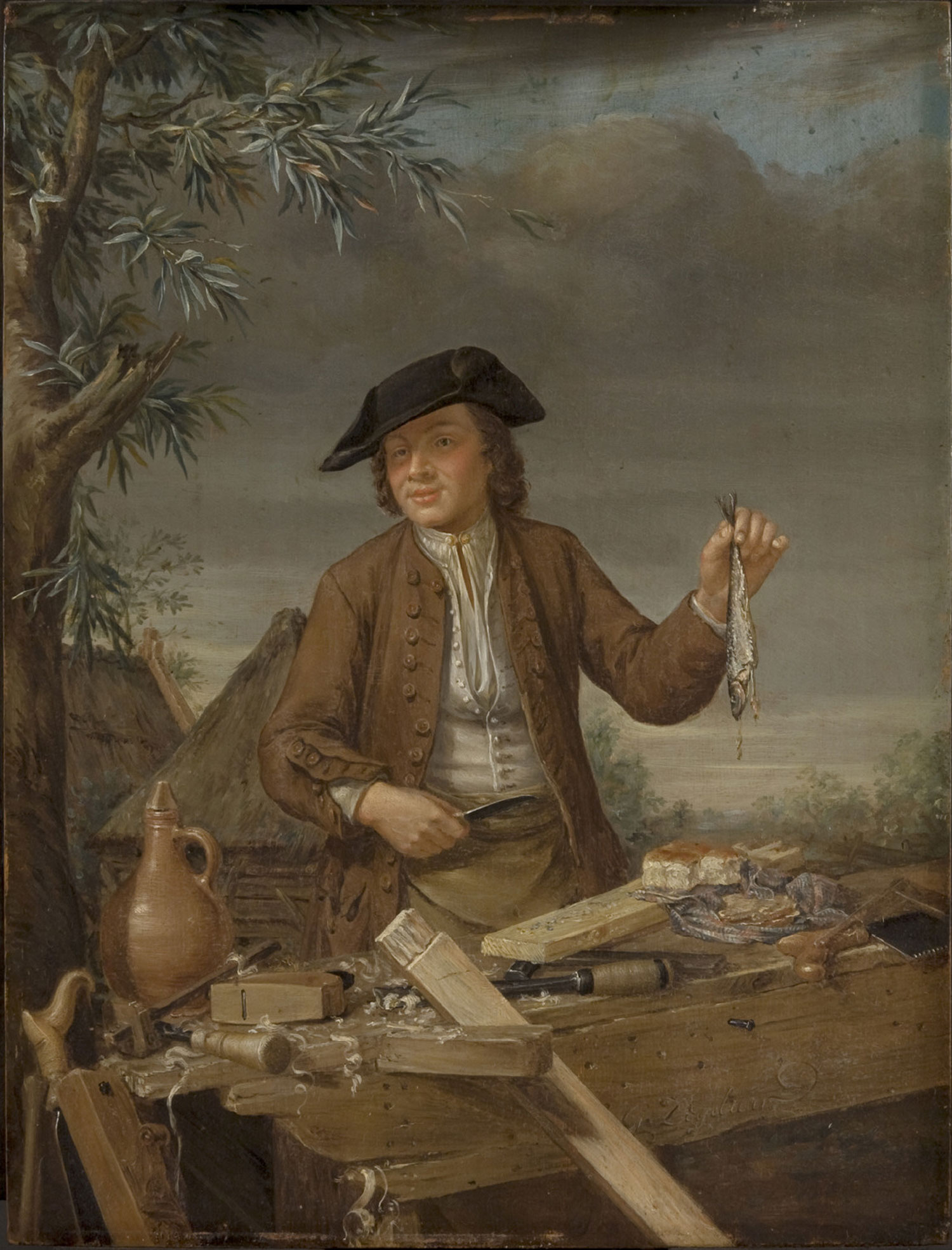 "Carpenter Taking His Meal" by Gerrit Van Zegelaar, mid-18th c.