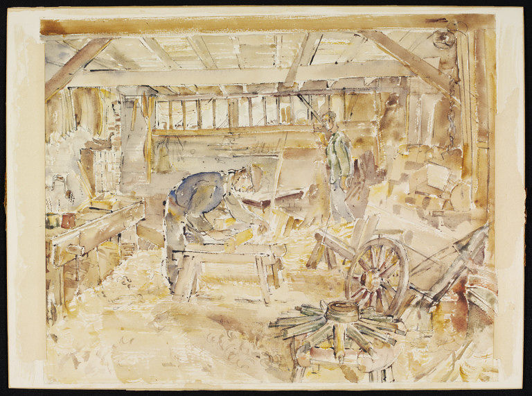 Wheelwrights at Work in Mr. J.W. Brunt's Shop, Newington, 1940.