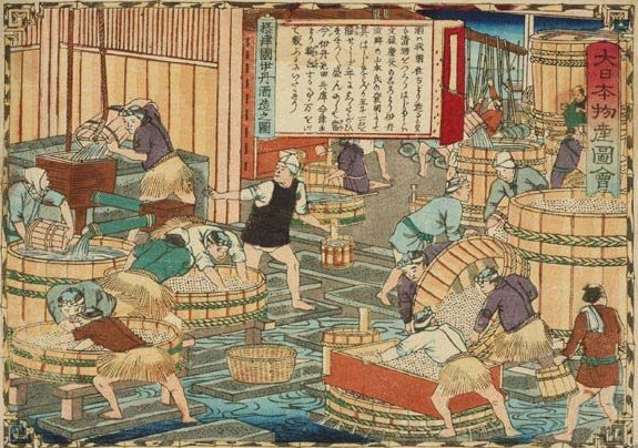 Dainihon-meisan-zue, sake-making, by Utagawa Hiroshige III (1842-1894).