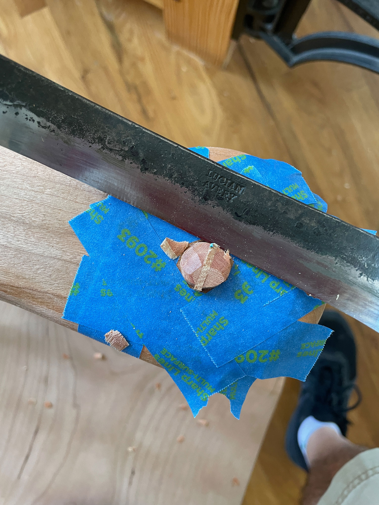 Scorp chipping away at a proud tenon